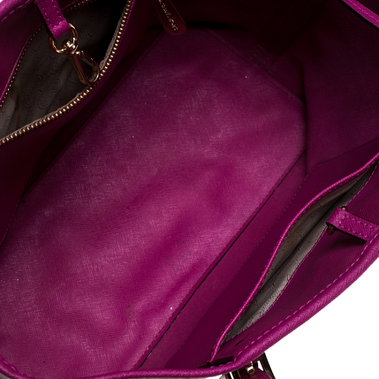 Pre Owned Michael Michael Kors Hot Pink Saffiano Leather Small Jet Set Travel Tote