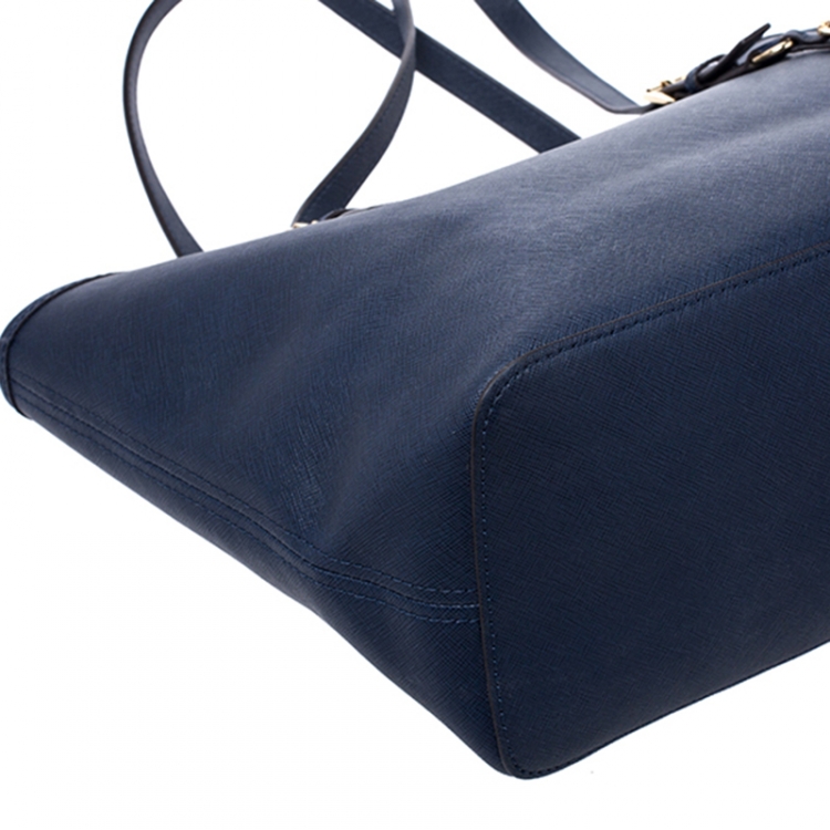Pre Owned Michael Kors Navy Blue Saffiano Leather Small Jet Set Travel Tote