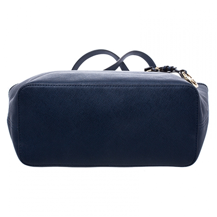 Pre Owned Michael Kors Navy Blue Saffiano Leather Small Jet Set Travel Tote