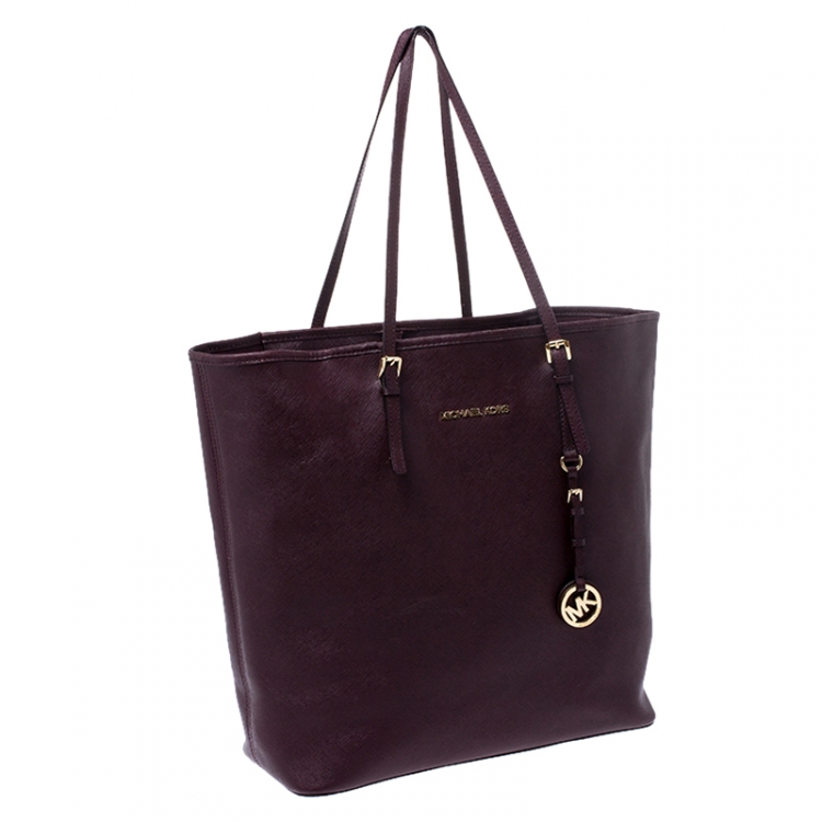 Pre Owned Michael Kors Burgundy Leather Jet Set Shopper Tote
