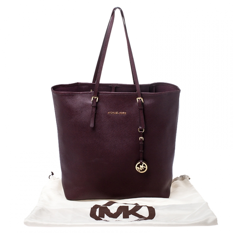 Pre Owned Michael Kors Burgundy Leather Jet Set Shopper Tote