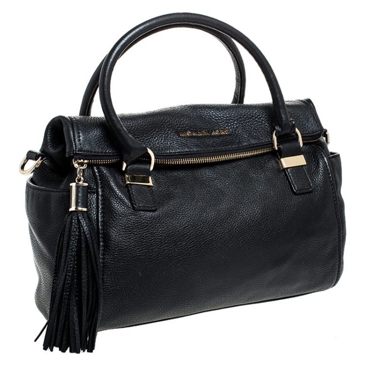 Pre Owned Michael Kors Black Leather Bedford Tassel Shoulder Bag