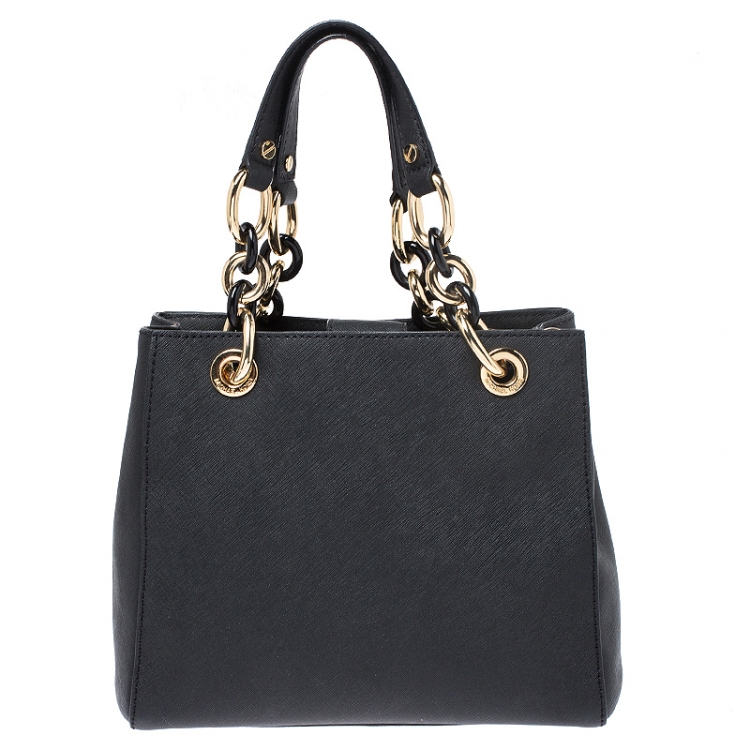 Pre Owned MICHAEL Michael Kors Black Leather Small Cynthia Tote
