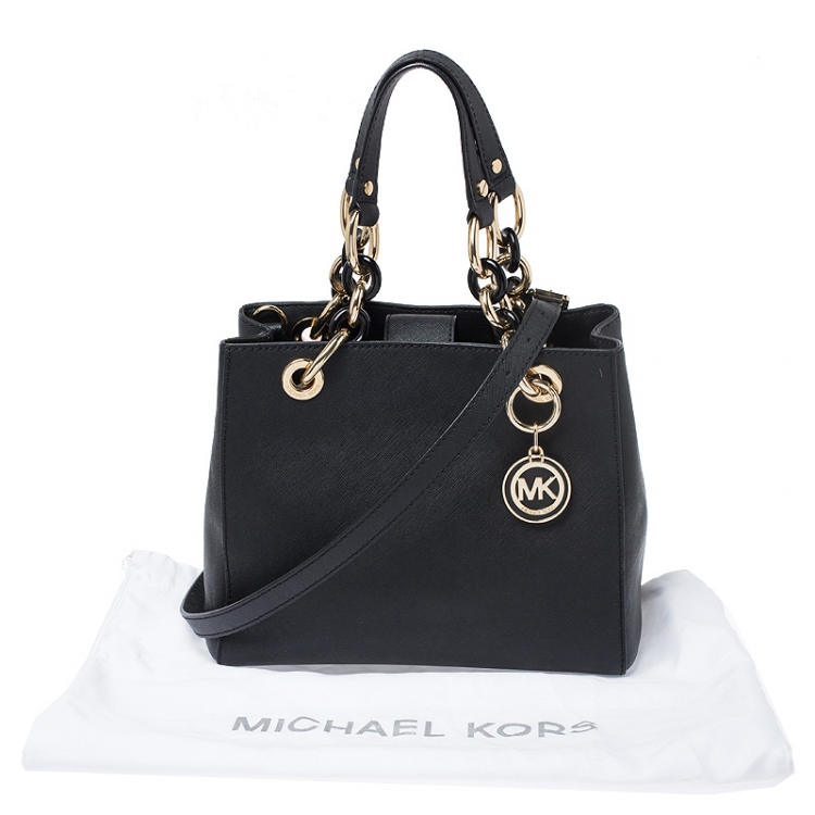 Pre Owned MICHAEL Michael Kors Black Leather Small Cynthia Tote
