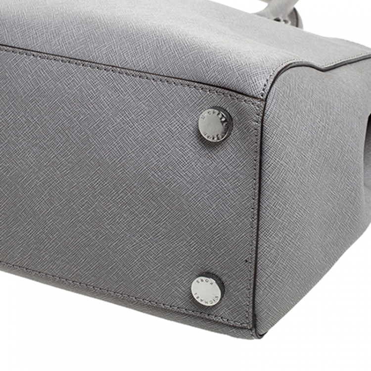 Pre Owned MICHAEL Michael Kors Grey Leather Double Zip Jet Set Tote