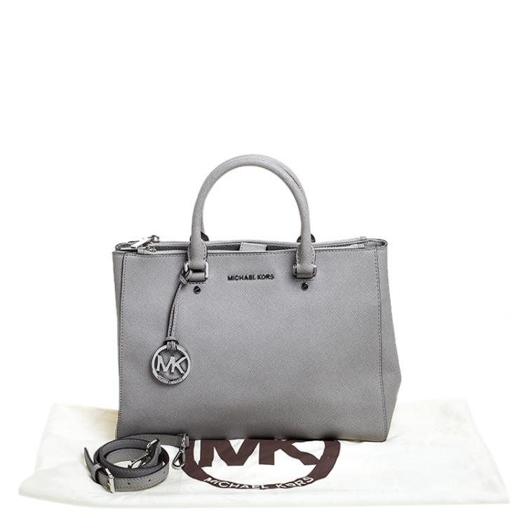 Pre Owned MICHAEL Michael Kors Grey Leather Double Zip Jet Set Tote