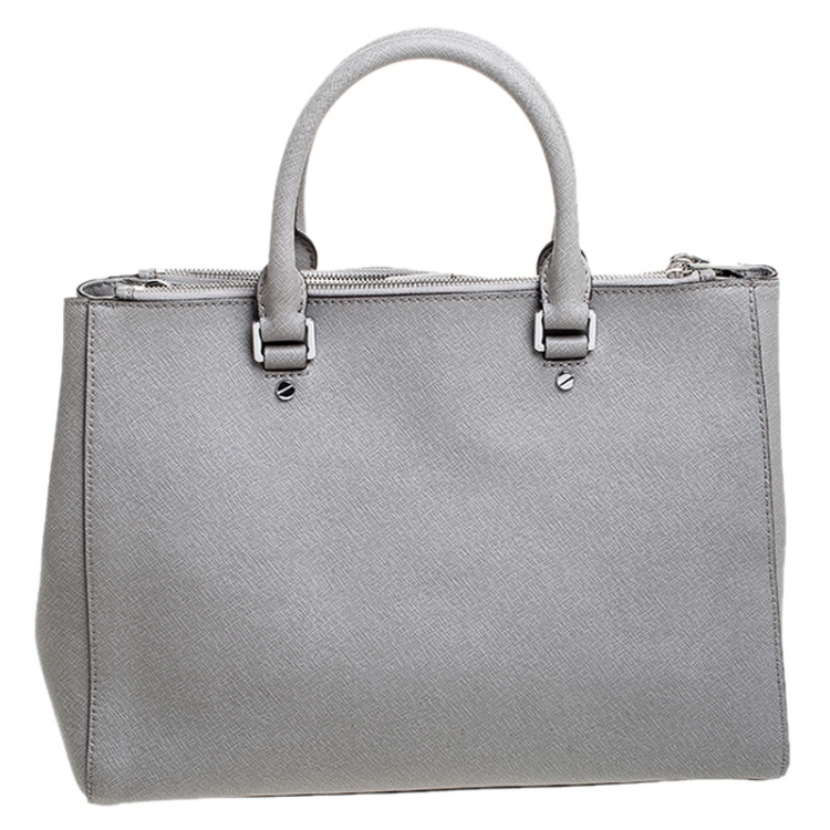 Pre Owned MICHAEL Michael Kors Grey Leather Double Zip Jet Set Tote