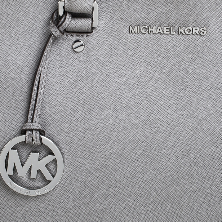 Pre Owned MICHAEL Michael Kors Grey Leather Double Zip Jet Set Tote