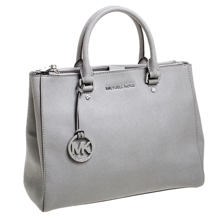 Pre Owned MICHAEL Michael Kors Grey Leather Double Zip Jet Set Tote