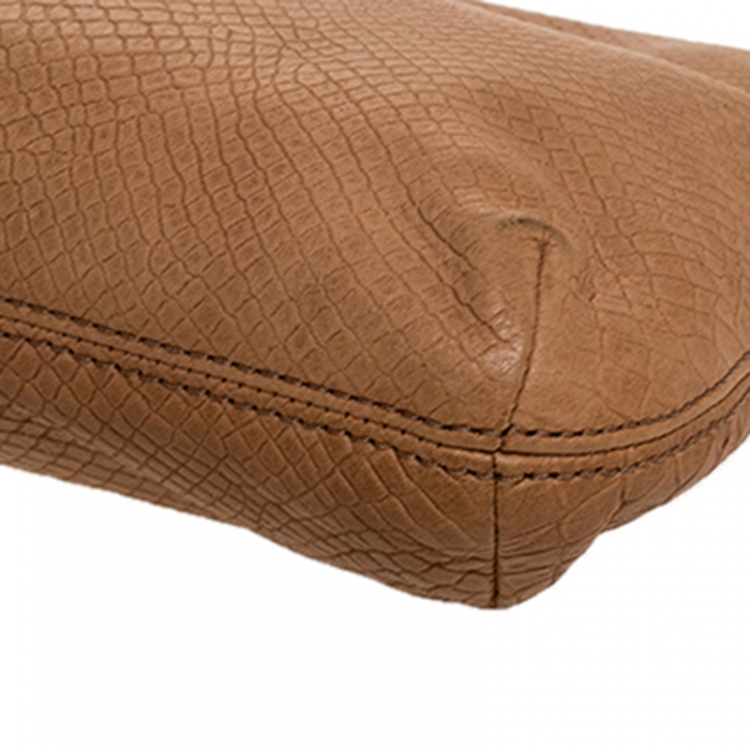 Pre Owned MICHAEL Michael Kors Beige Embossed Leather Berkley Clutch