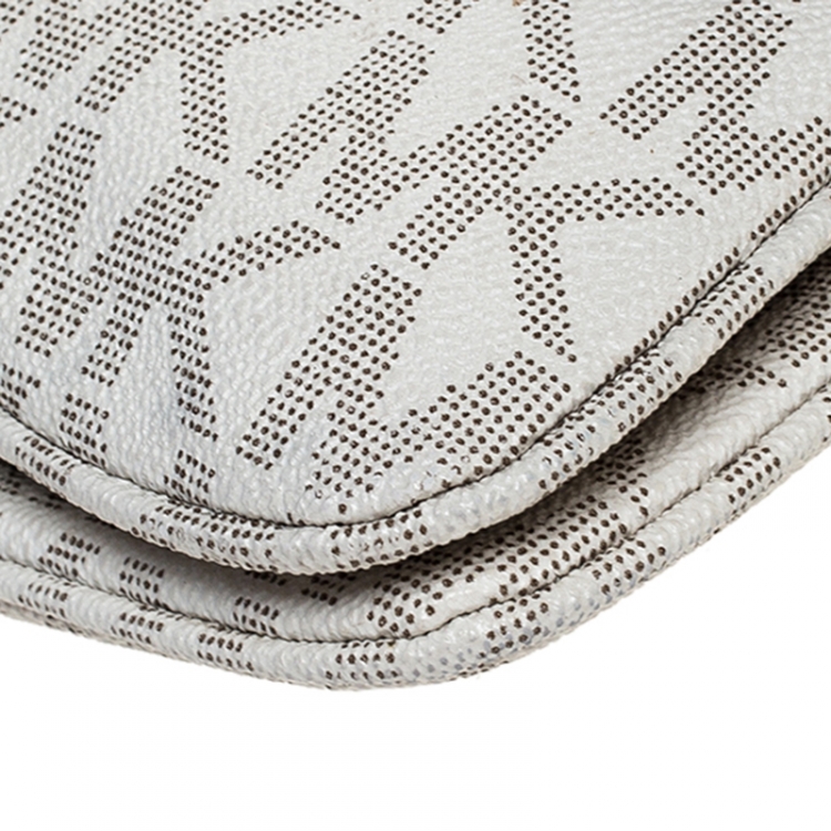 Pre Owned Michael Kors White/Brown Monogram Coated Canvas Crossbody Bag