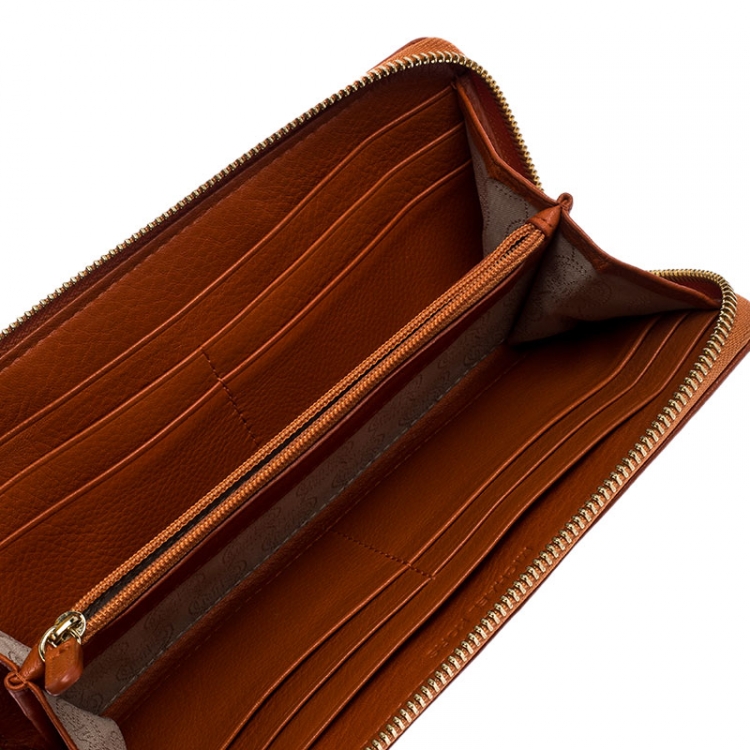Pre Owned Michael Kors Orange Leather Zipped Around Wallet 