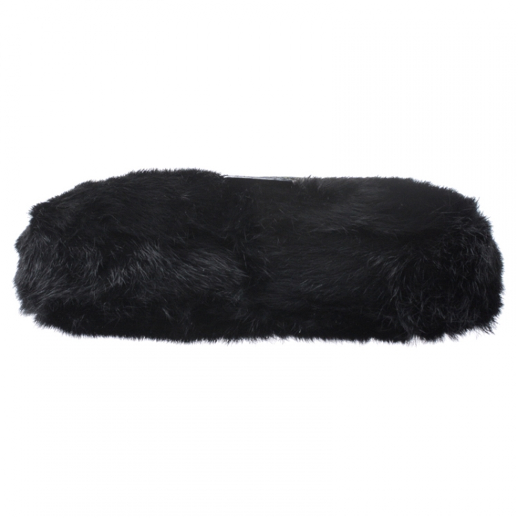 Pre Owned Michael Kors Black Python Embossed Leather and Faux Fur Fulton Shoulder Bag