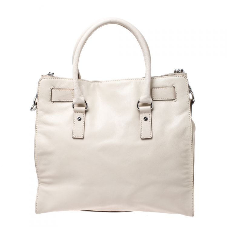 Pre Owned Michael Michael Kors Cream Leather Hamilton Tote