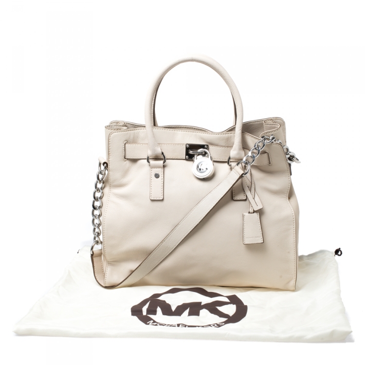 Pre Owned Michael Michael Kors Cream Leather Hamilton Tote