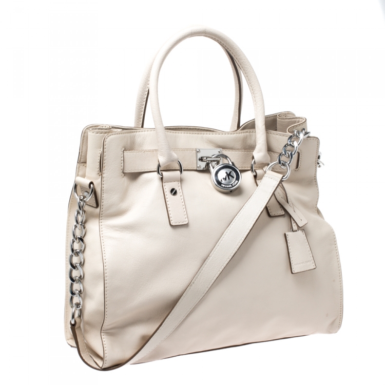 Pre Owned Michael Michael Kors Cream Leather Hamilton Tote