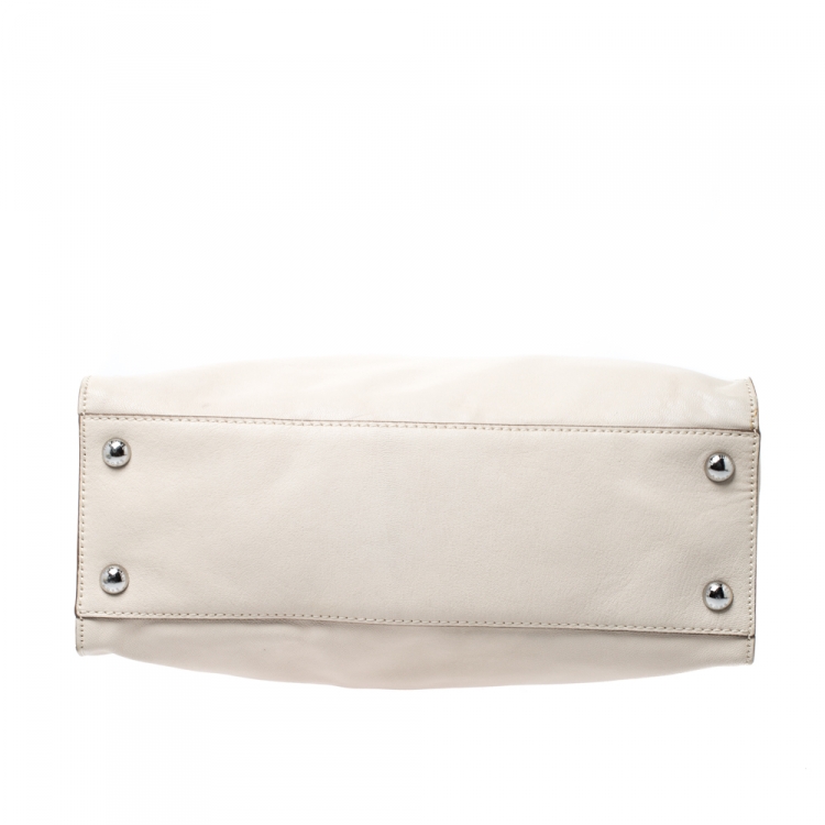 Pre Owned Michael Michael Kors Cream Leather Hamilton Tote