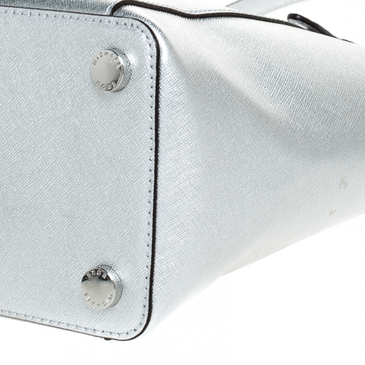 Pre Owned Michael Kors Metallic Silver Leather Ciara Tote