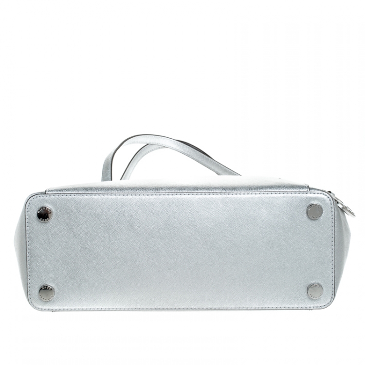 Pre Owned Michael Kors Metallic Silver Leather Ciara Tote