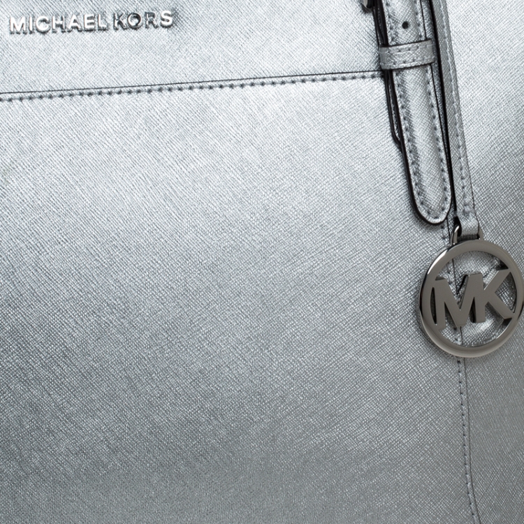 Pre Owned Michael Kors Metallic Silver Leather Ciara Tote