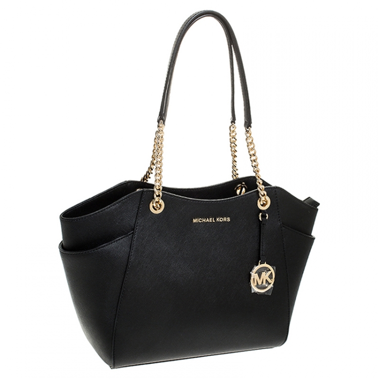 Pre Owned Michael Kors Black Leather Jet Set Travel Chain Shoulder Bag