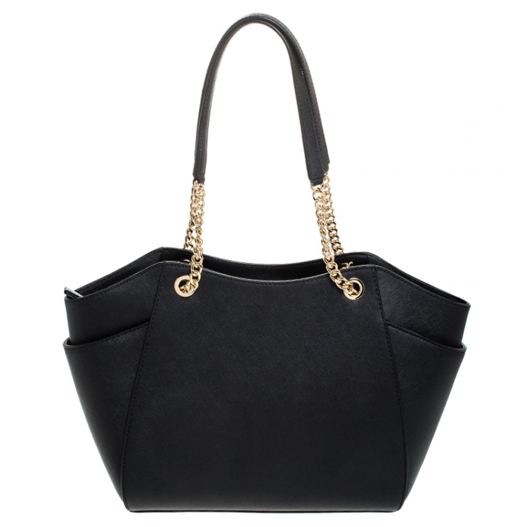 Pre Owned Michael Kors Black Leather Jet Set Travel Chain Shoulder Bag