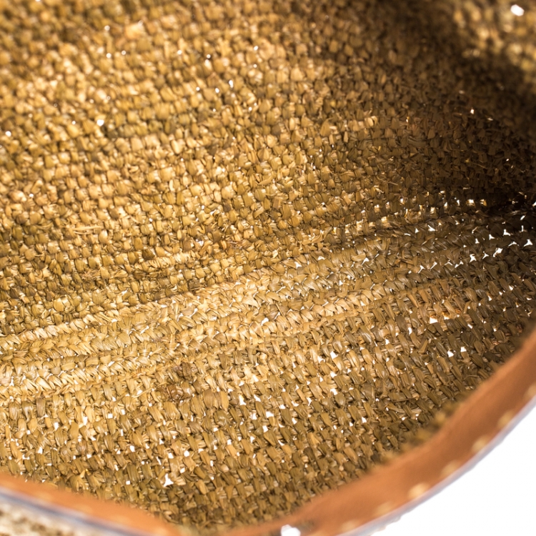 Pre Owned Michael Kors Brown Raffia and Leather Santorini Fold Over Clutch