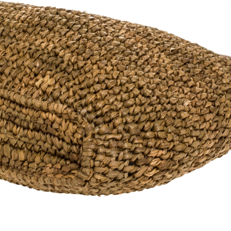 Pre Owned Michael Kors Brown Raffia and Leather Santorini Fold Over Clutch