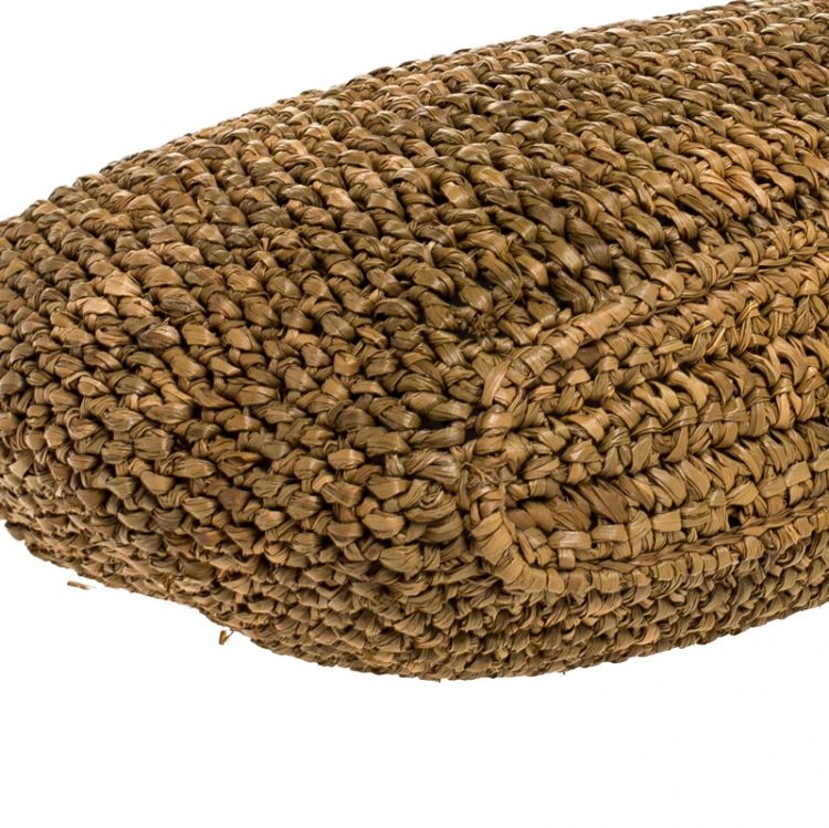 Pre Owned Michael Kors Brown Raffia and Leather Santorini Fold Over Clutch