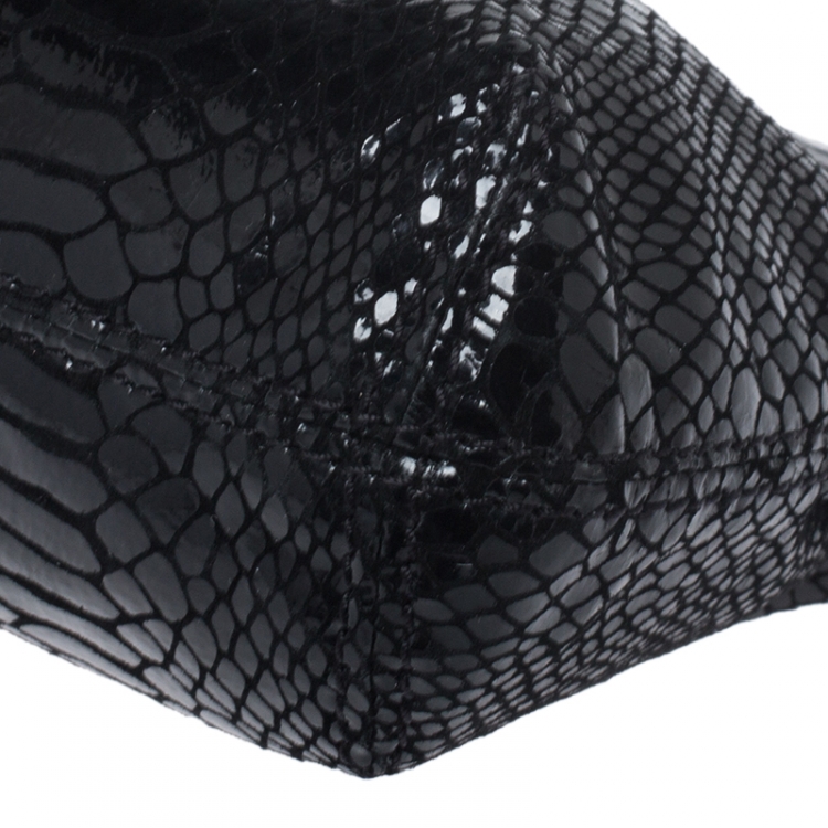 Pre Owned Michael Kors Black Glazed Python Embossed Leather Berkley Clutch