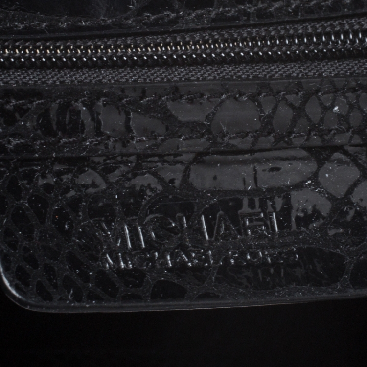 Pre Owned Michael Kors Black Glazed Python Embossed Leather Berkley Clutch