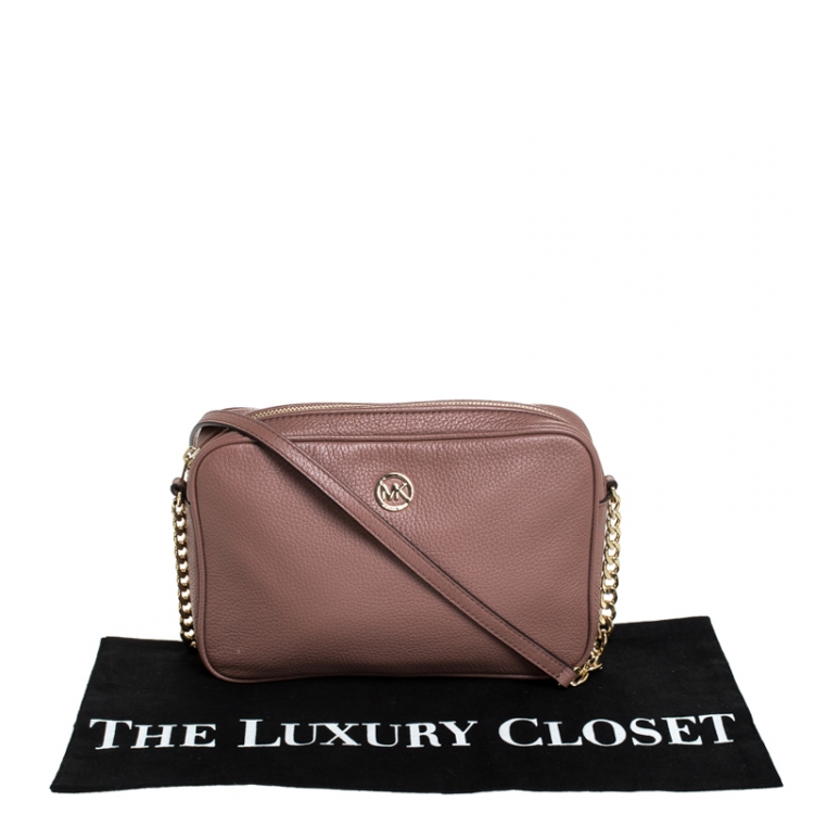 Pre Owned Michael Kors Old Rose Leather Jet Set Crossbody Bag