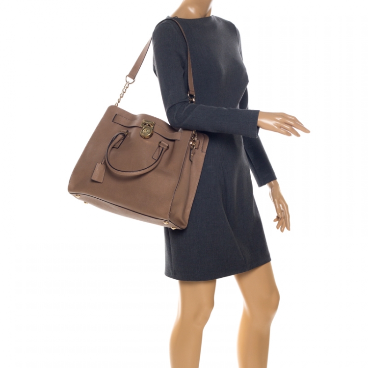 Pre Owned MICHAEL Michael Kors Brown Leather Large Hamilton North South Tote