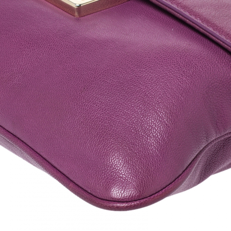 Pre Owned Michael Kors Purple Leather Flap Shoulder Bag