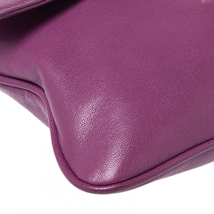 Pre Owned Michael Kors Purple Leather Flap Shoulder Bag