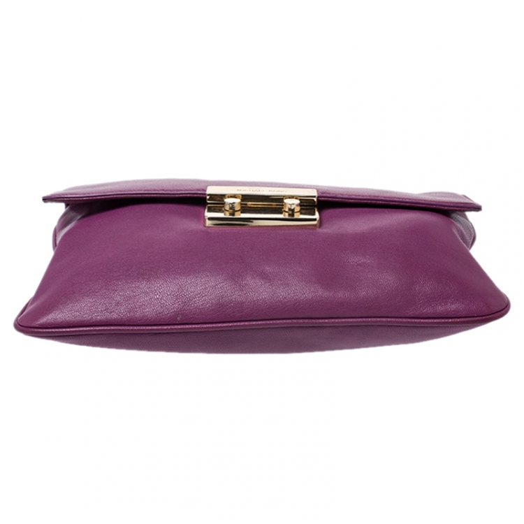 Pre Owned Michael Kors Purple Leather Flap Shoulder Bag