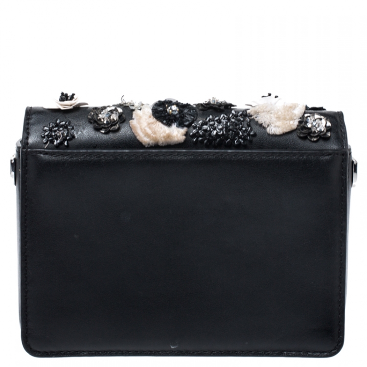 Pre Owned Michael Kors Black Floral Sequins Embellished Leather Jade Shoulder Bag