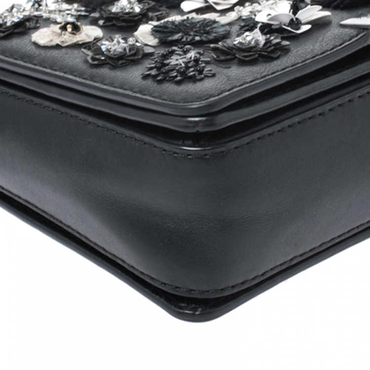 Pre Owned Michael Kors Black Floral Sequins Embellished Leather Jade Shoulder Bag