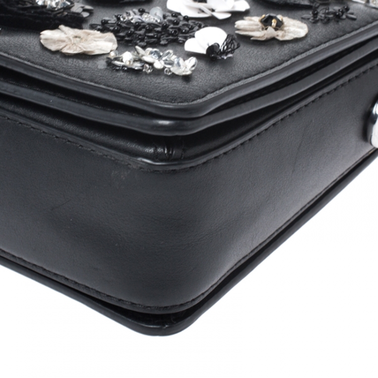 Pre Owned Michael Kors Black Floral Sequins Embellished Leather Jade Shoulder Bag