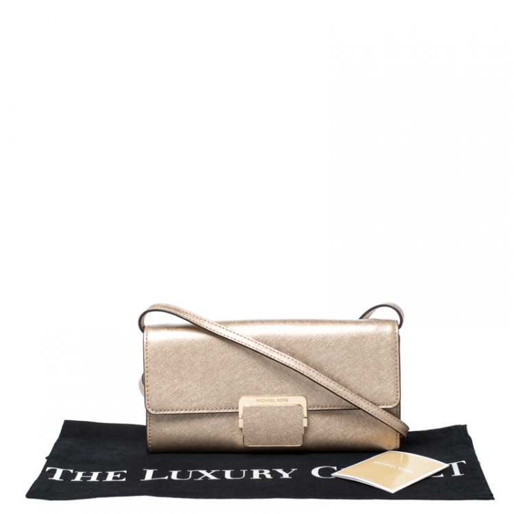 Pre Owned Michael Kors Metallic Gold Saffiano Leather Strap Clutch