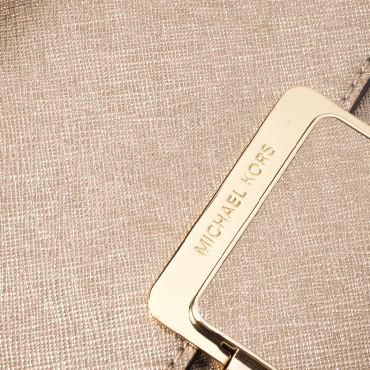Pre Owned Michael Kors Metallic Gold Saffiano Leather Strap Clutch
