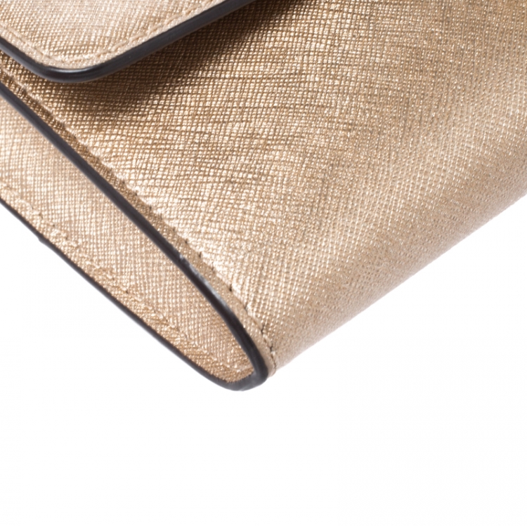 Pre Owned Michael Kors Metallic Gold Saffiano Leather Strap Clutch
