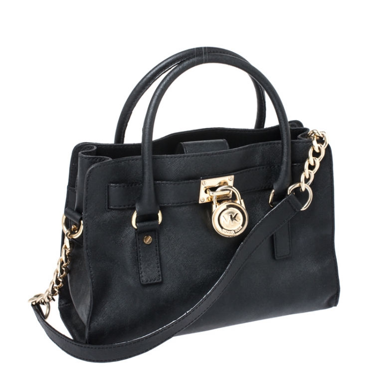 Pre Owned MICHAEL Micheal Kors Black Leather East/West Hamilton Tote
