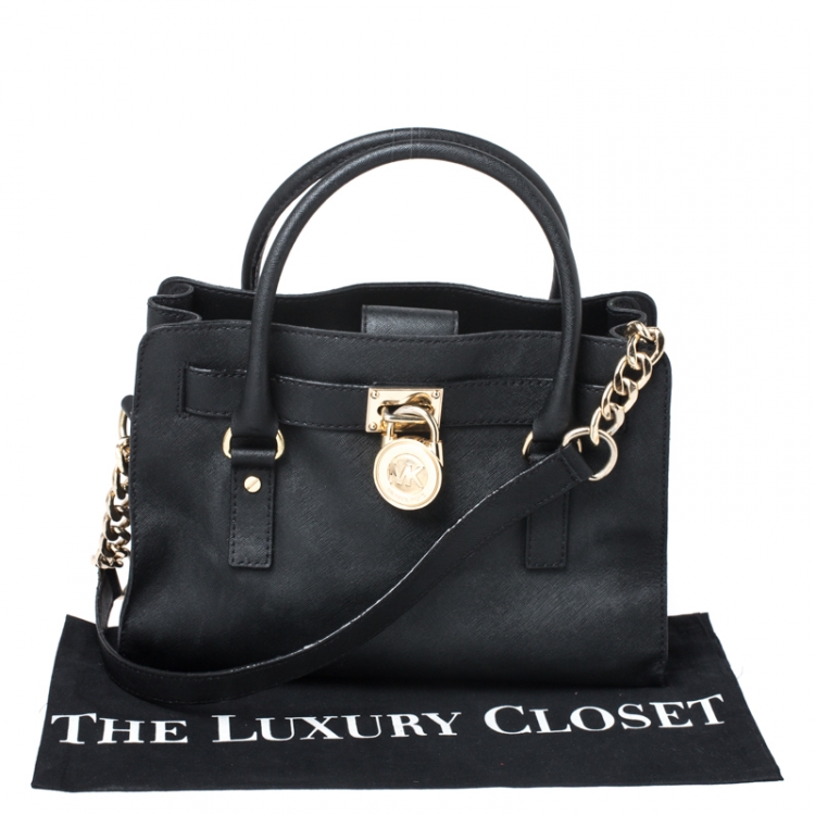 Pre Owned MICHAEL Micheal Kors Black Leather East/West Hamilton Tote