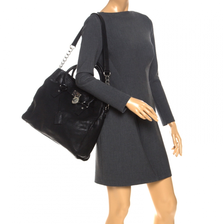 Pre Owned MICHAEL Micheal Kors Black Leather East/West Hamilton Tote