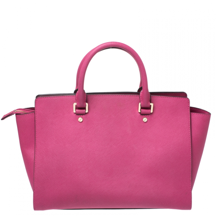 Pre Owned MICHAEL Michael Kors Fuchsia Leather Large Selma Tote