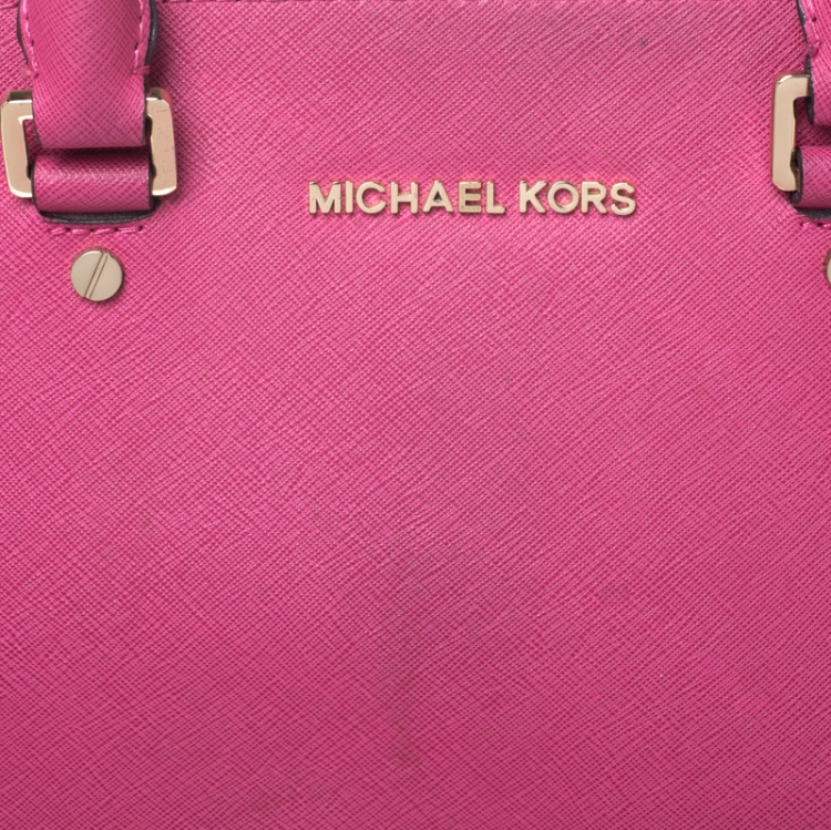Pre Owned MICHAEL Michael Kors Fuchsia Leather Large Selma Tote