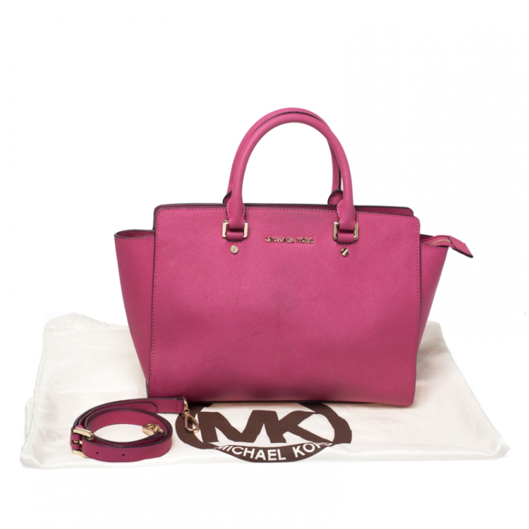 Pre Owned MICHAEL Michael Kors Fuchsia Leather Large Selma Tote