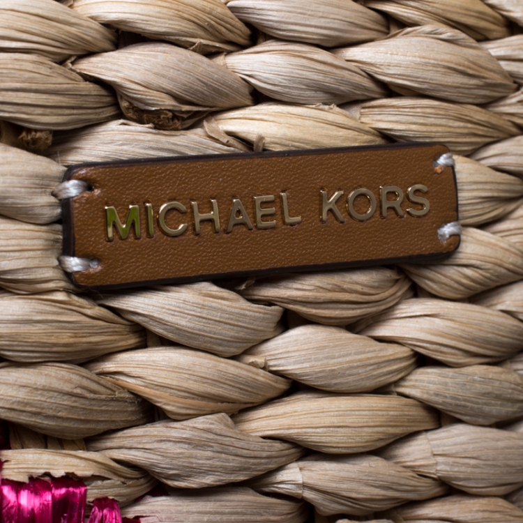 Pre Owned Michael Kors Natural/Brown Straw Malibu Tote