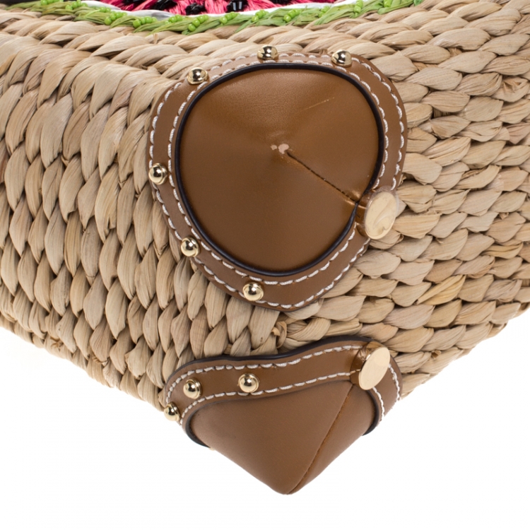 Pre Owned Michael Kors Natural/Brown Straw Malibu Tote